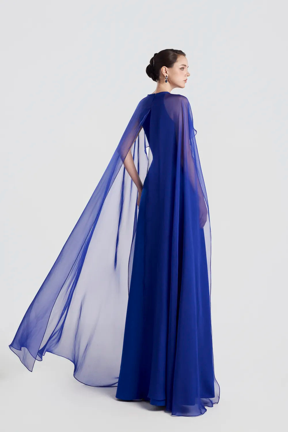 See-Through Cape Sleeves Draped A-Line Dress