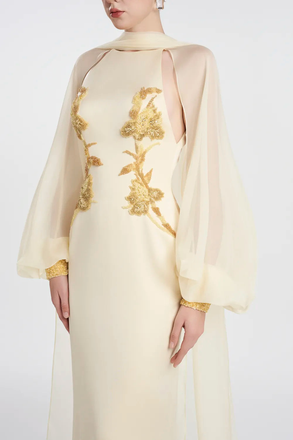Armpit Cut-Out Long Puffy Sleeve Dress