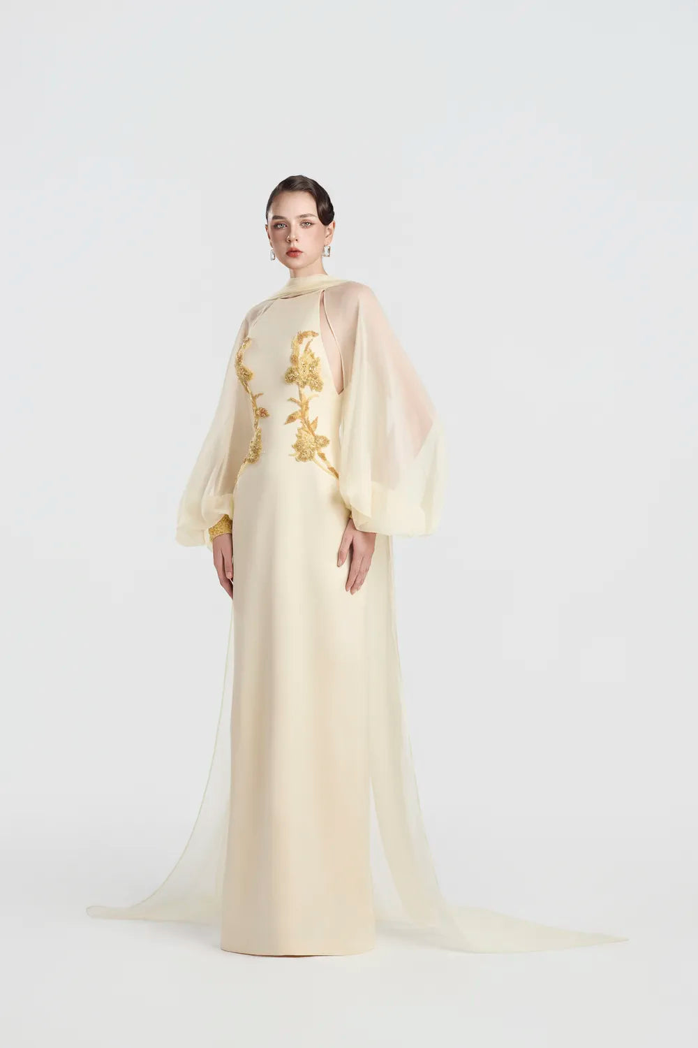 Armpit Cut-Out Long Puffy Sleeve Dress