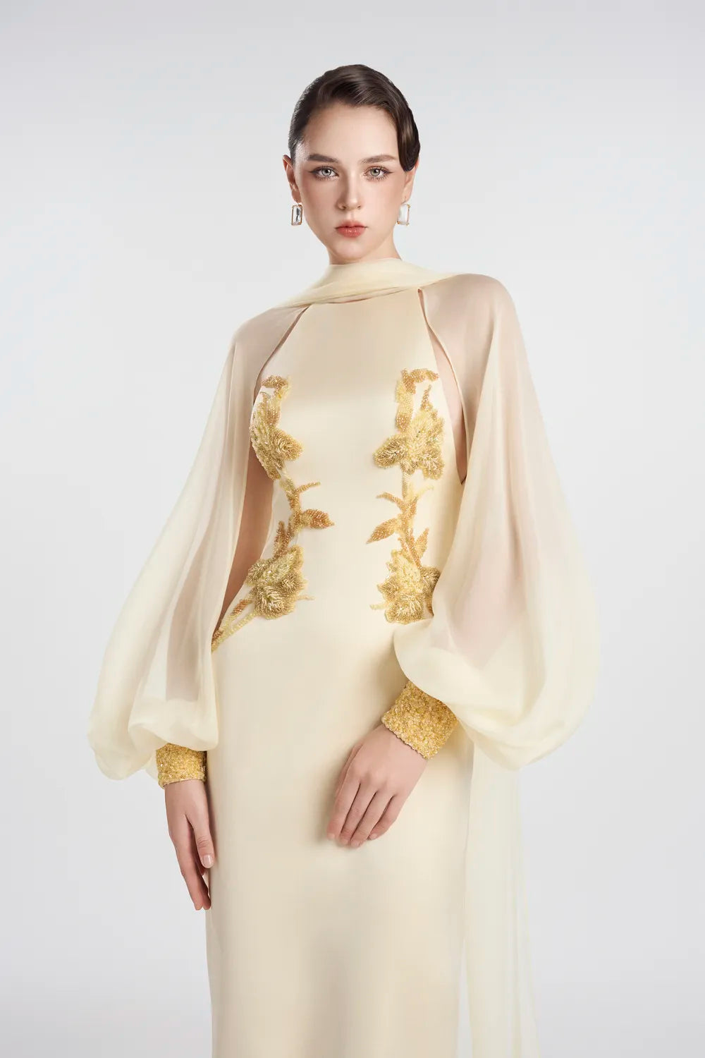 Armpit Cut-Out Long Puffy Sleeve Dress