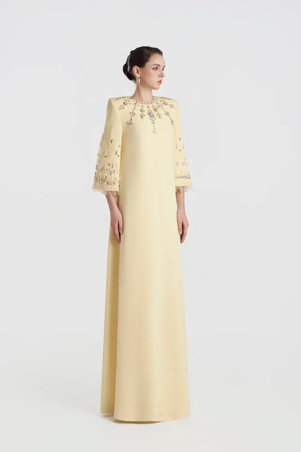 Fringed Glass Bead Sleeve Cuff A-line Dress - TRACY COUTURE