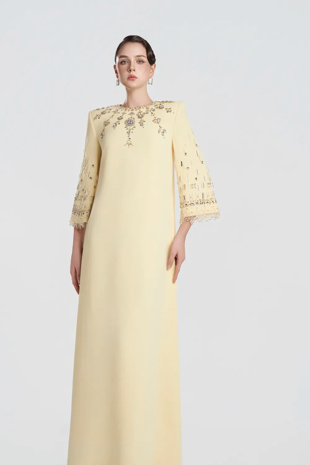 Fringed Glass Bead Sleeve Cuff A-line Dress - TRACY COUTURE