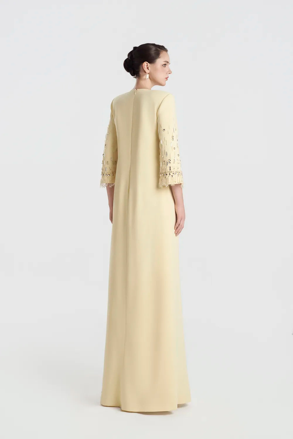 Fringed Glass Bead Sleeve Cuff A-line Dress - TRACY COUTURE
