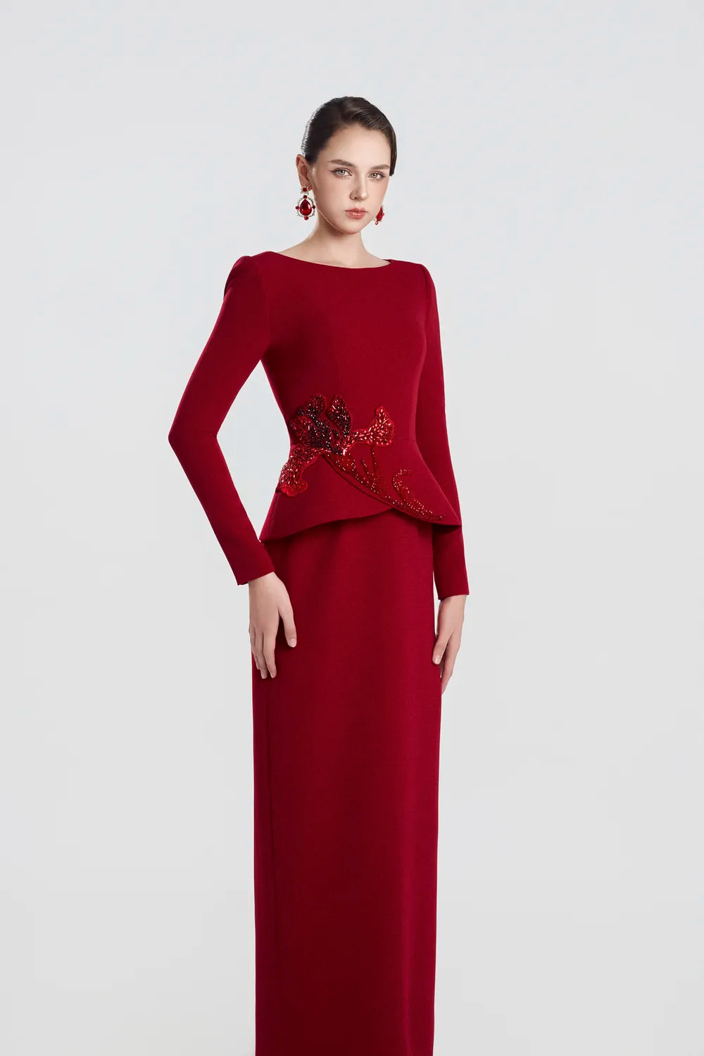 Cross-Over Puff Hip Flap Straight Dress