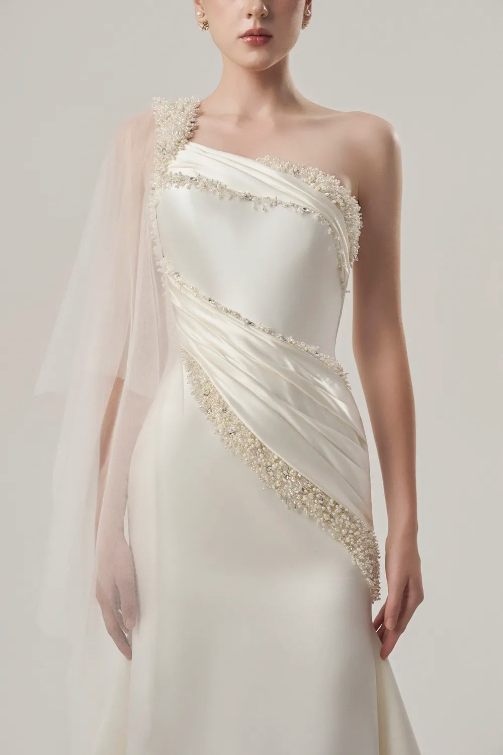 Diagonal Pearl Embellished Long Back Flap Dress