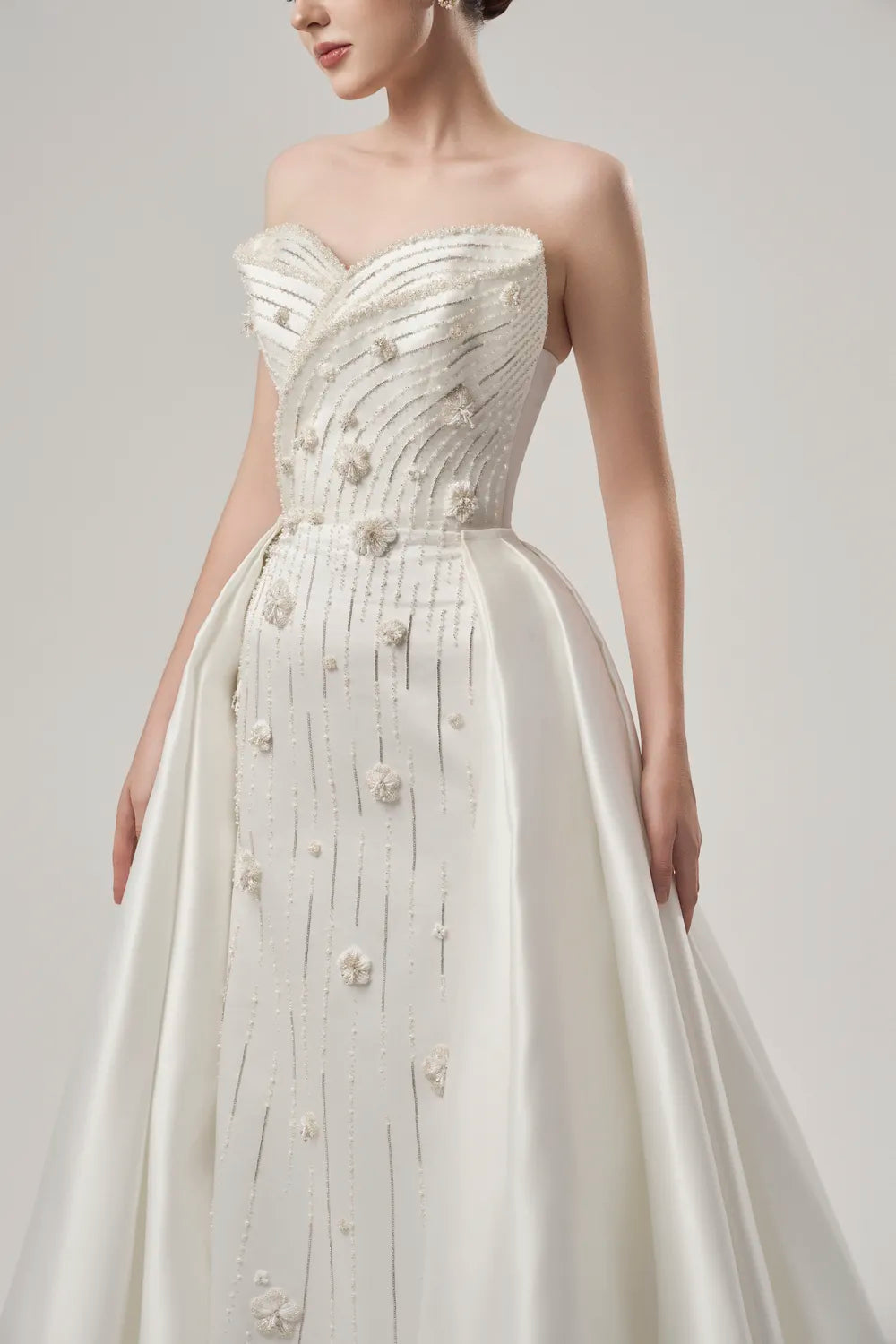 Cross Over Embellished Flared Long Back Flap Dress - TRACY COUTURE