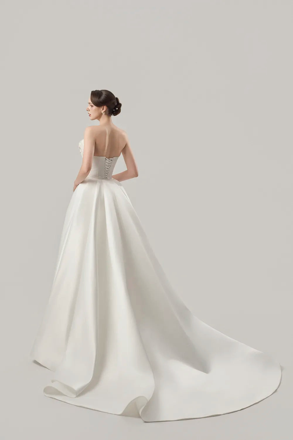 Cross Over Embellished Flared Long Back Flap Dress - TRACY COUTURE