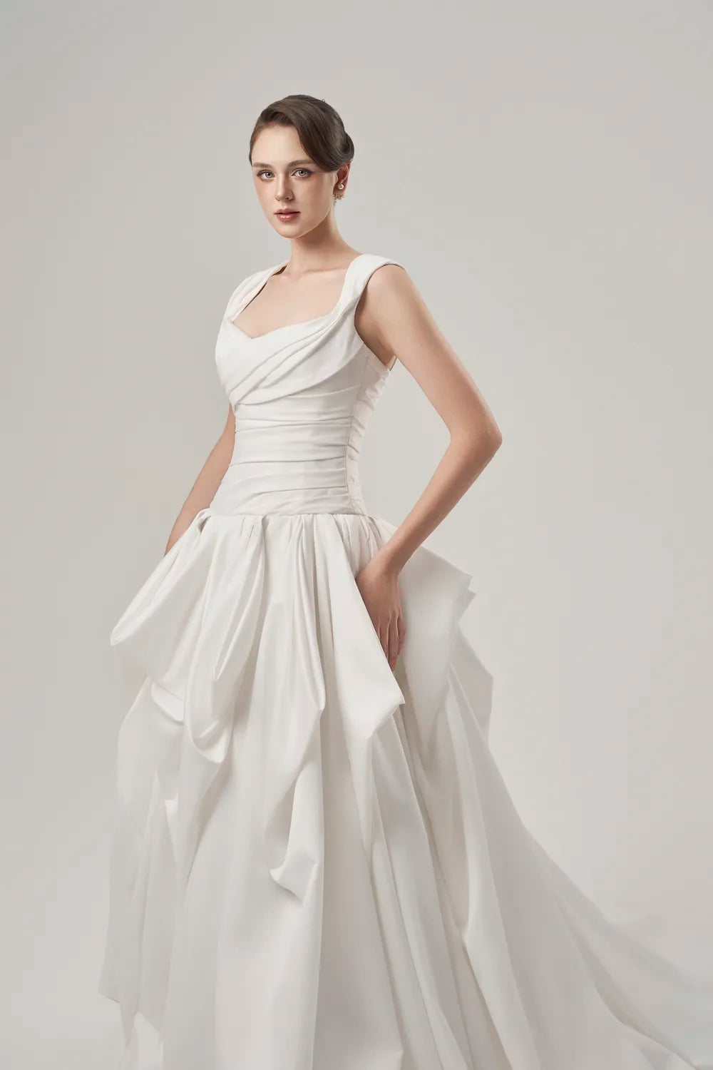 Messy Draped Folded Layered Flared Dress