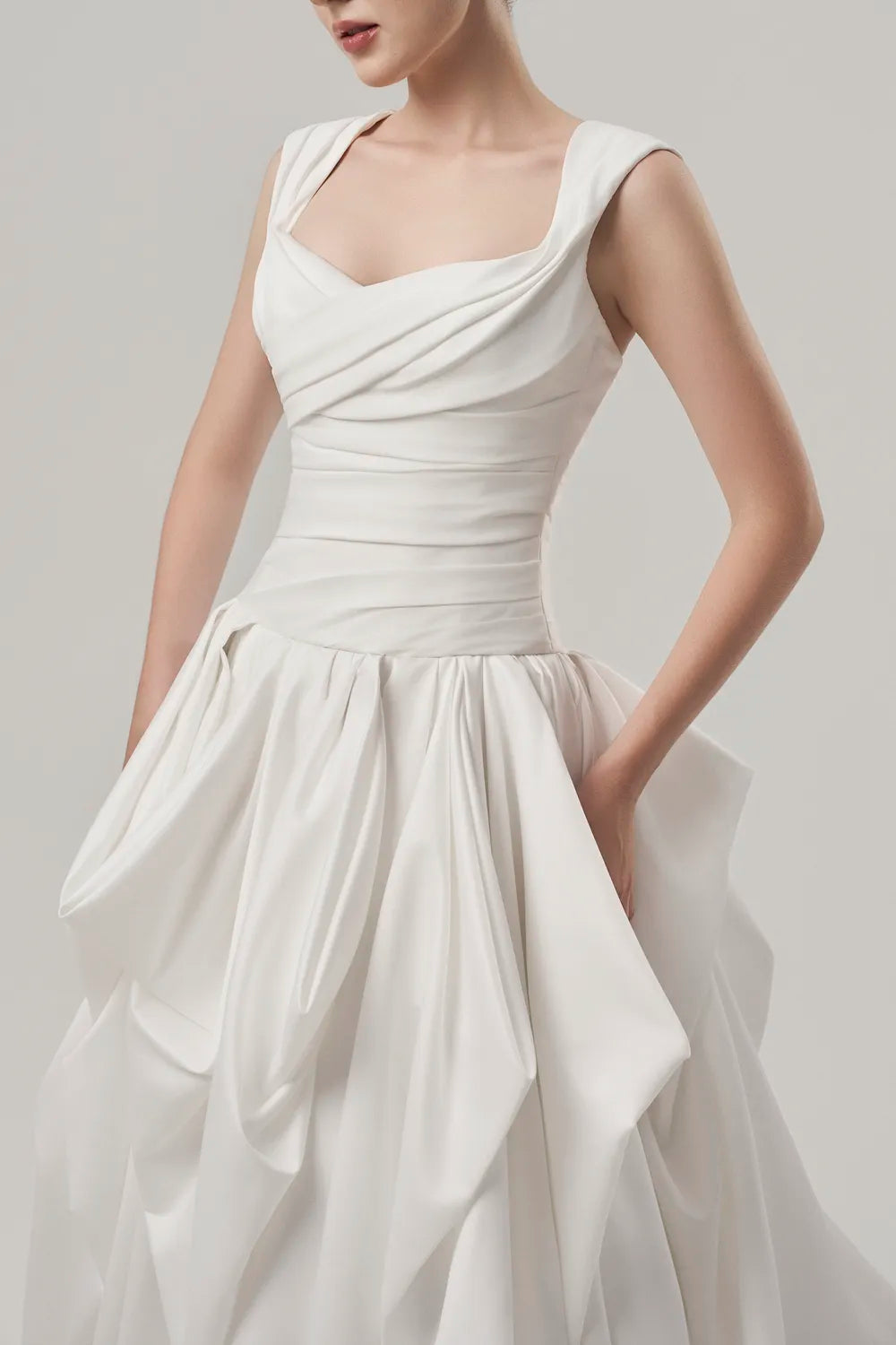 Messy Draped Folded Layered Flared Dress