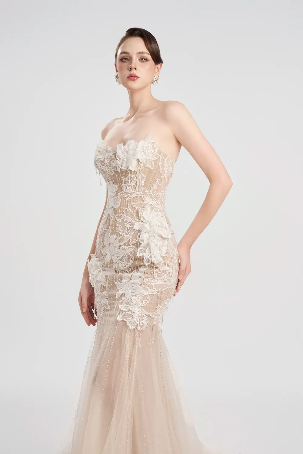 Strapless Sides Flap Floral Dress