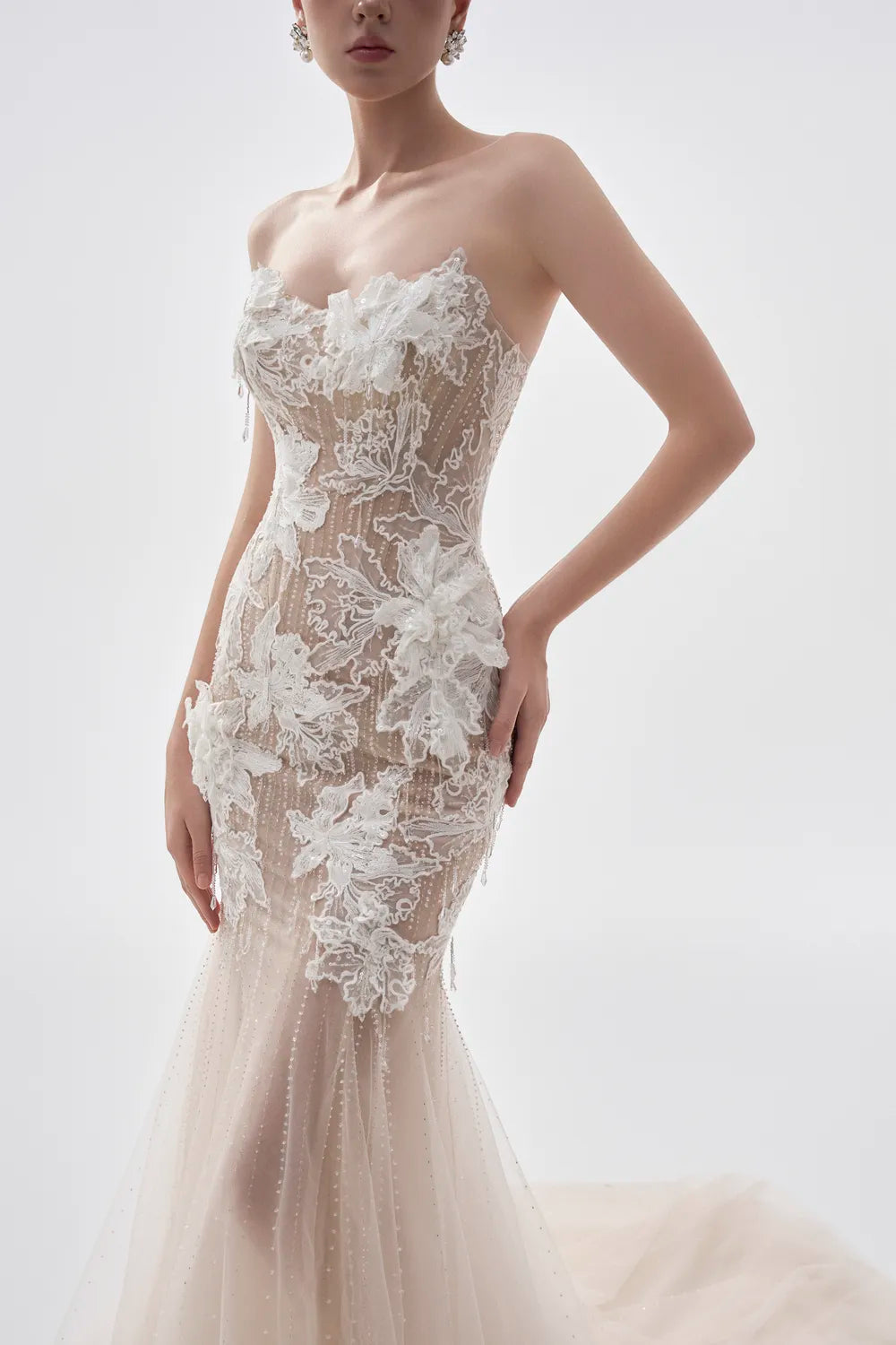 Strapless Sides Flap Floral Dress