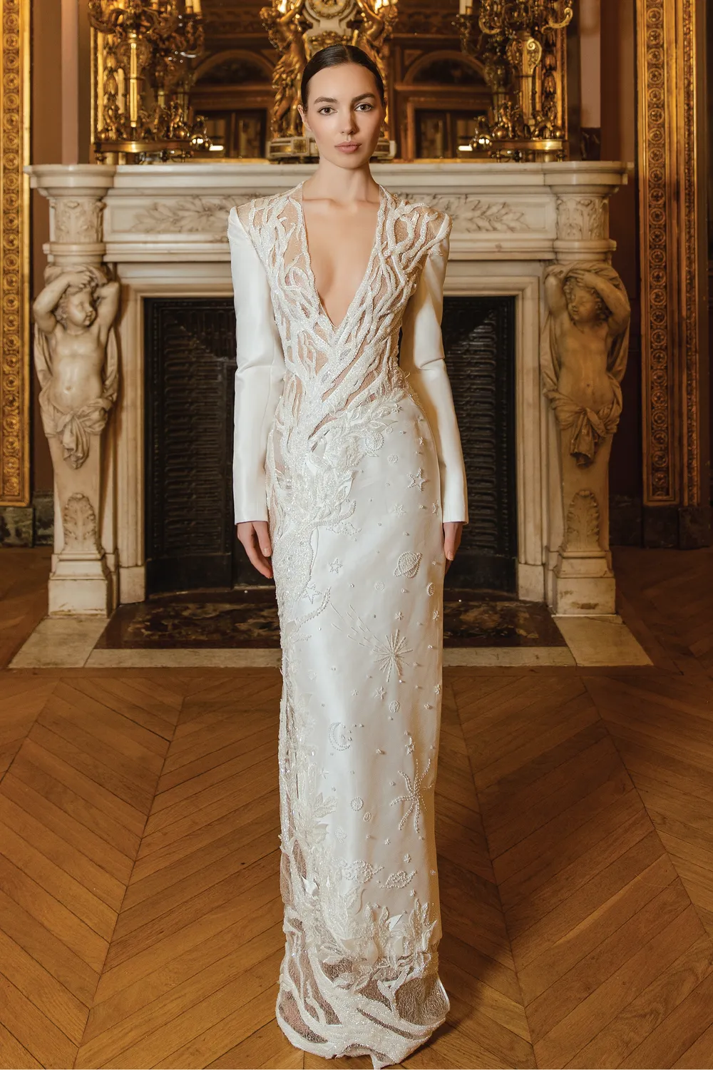 Deep V-Neck See-Through Dress