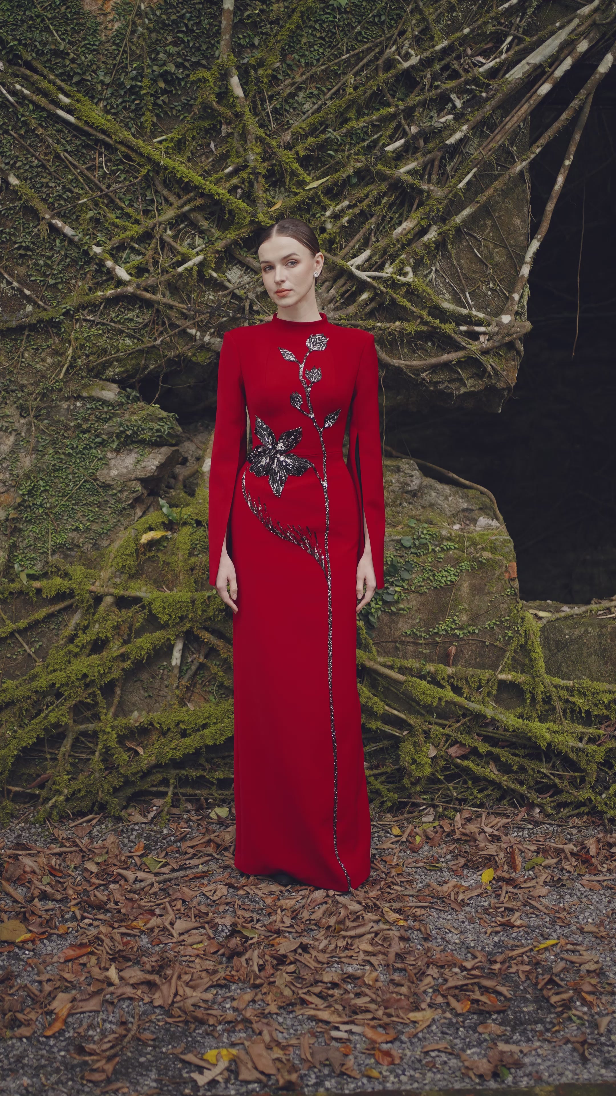 Cape Sleeve Back Slit Dress