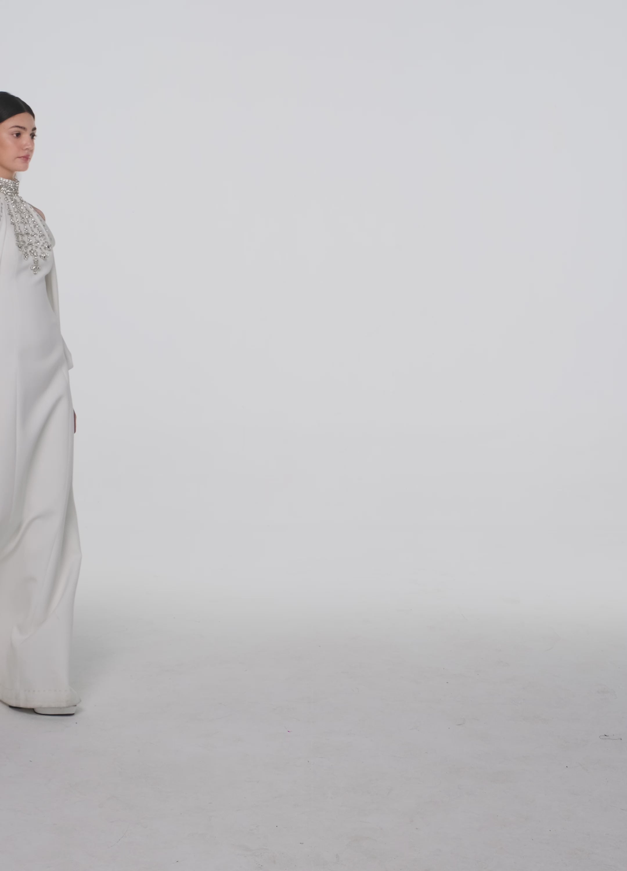 Cold-Shoulder Turtleneck Full Dress With Stone Embellishment