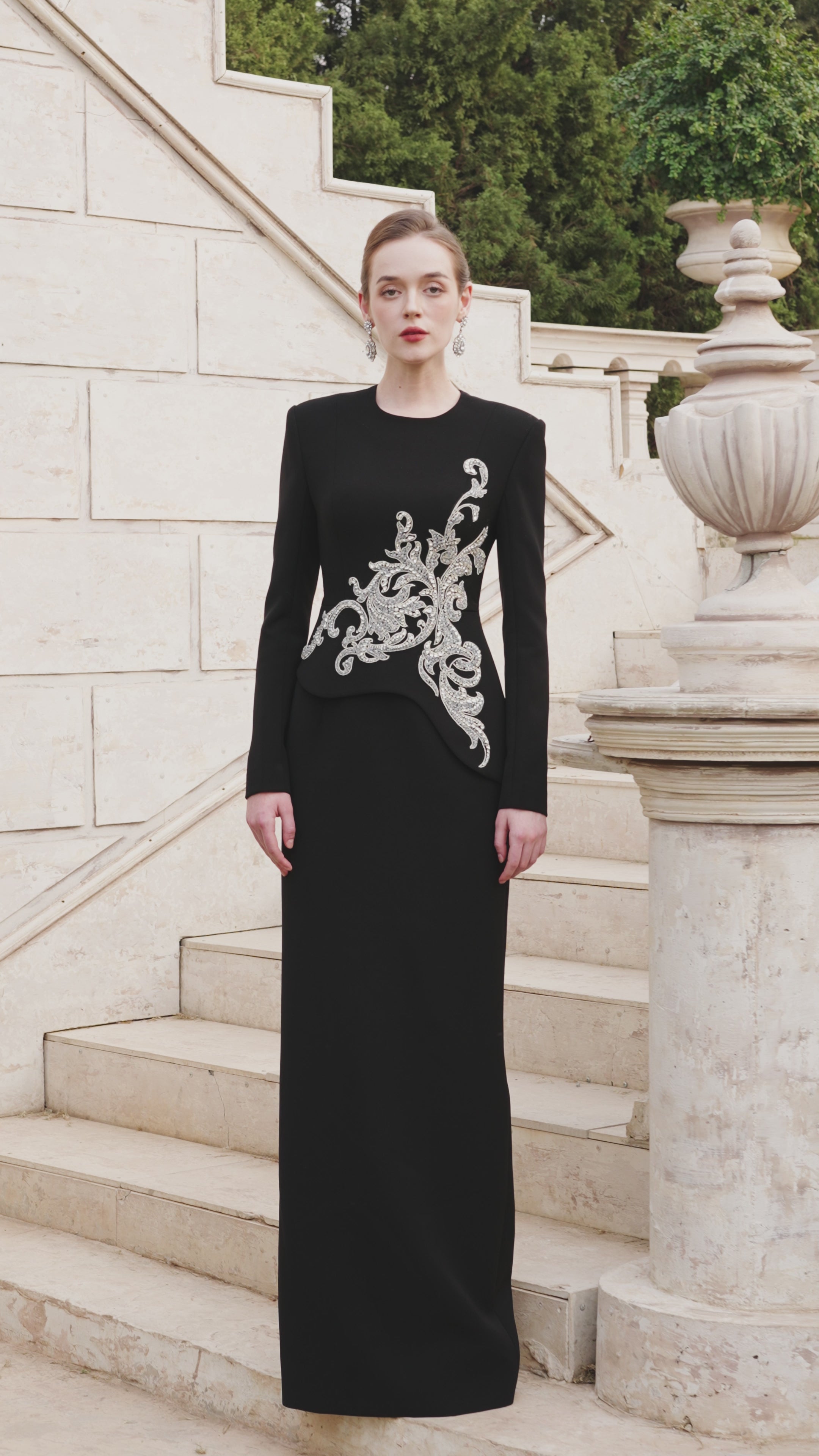 Side Crystal-Embellished Floor Length Dress