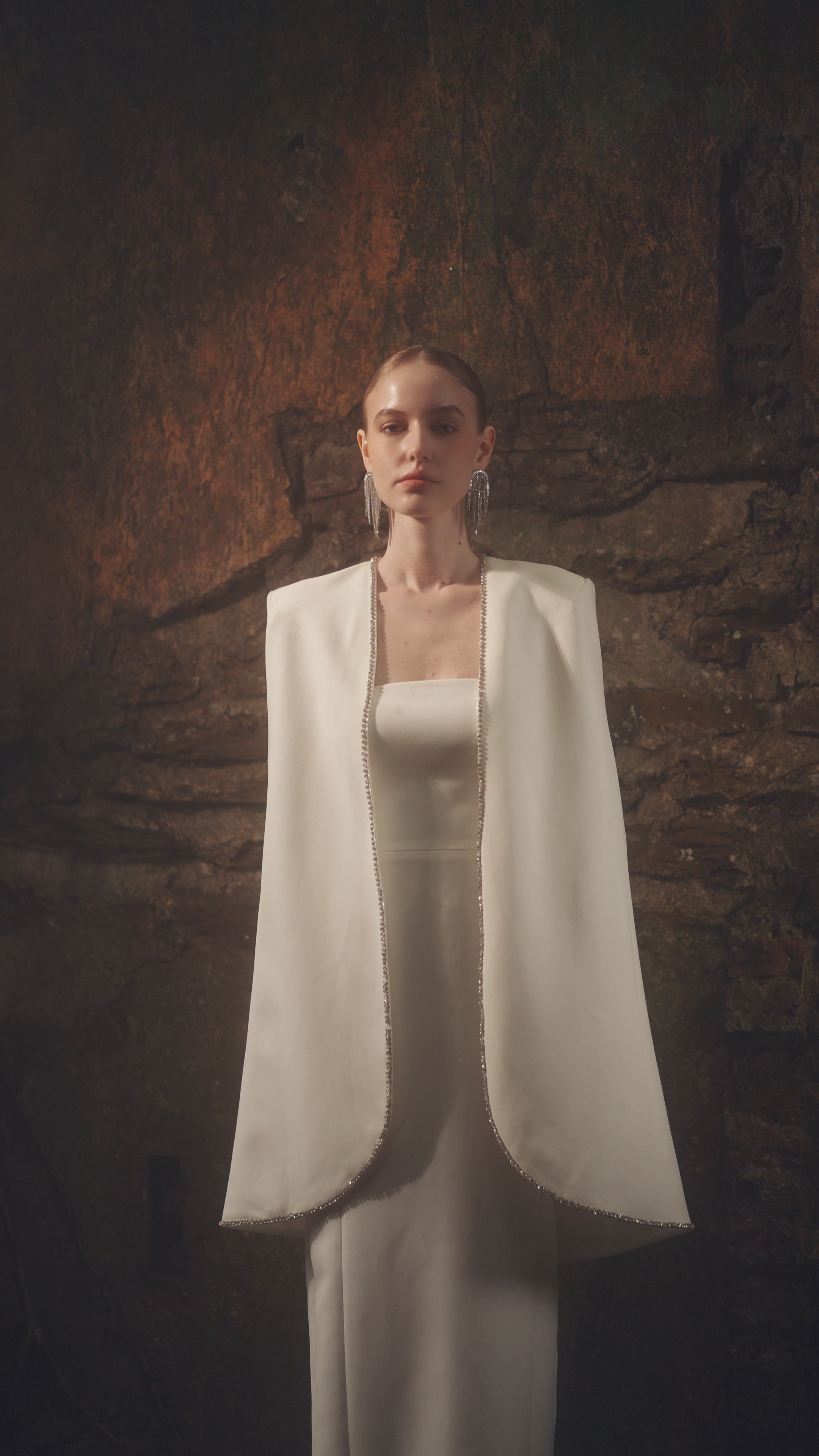 Strapless Mermaid Dress With Orchid Embellished Curved Hemline Cape Set