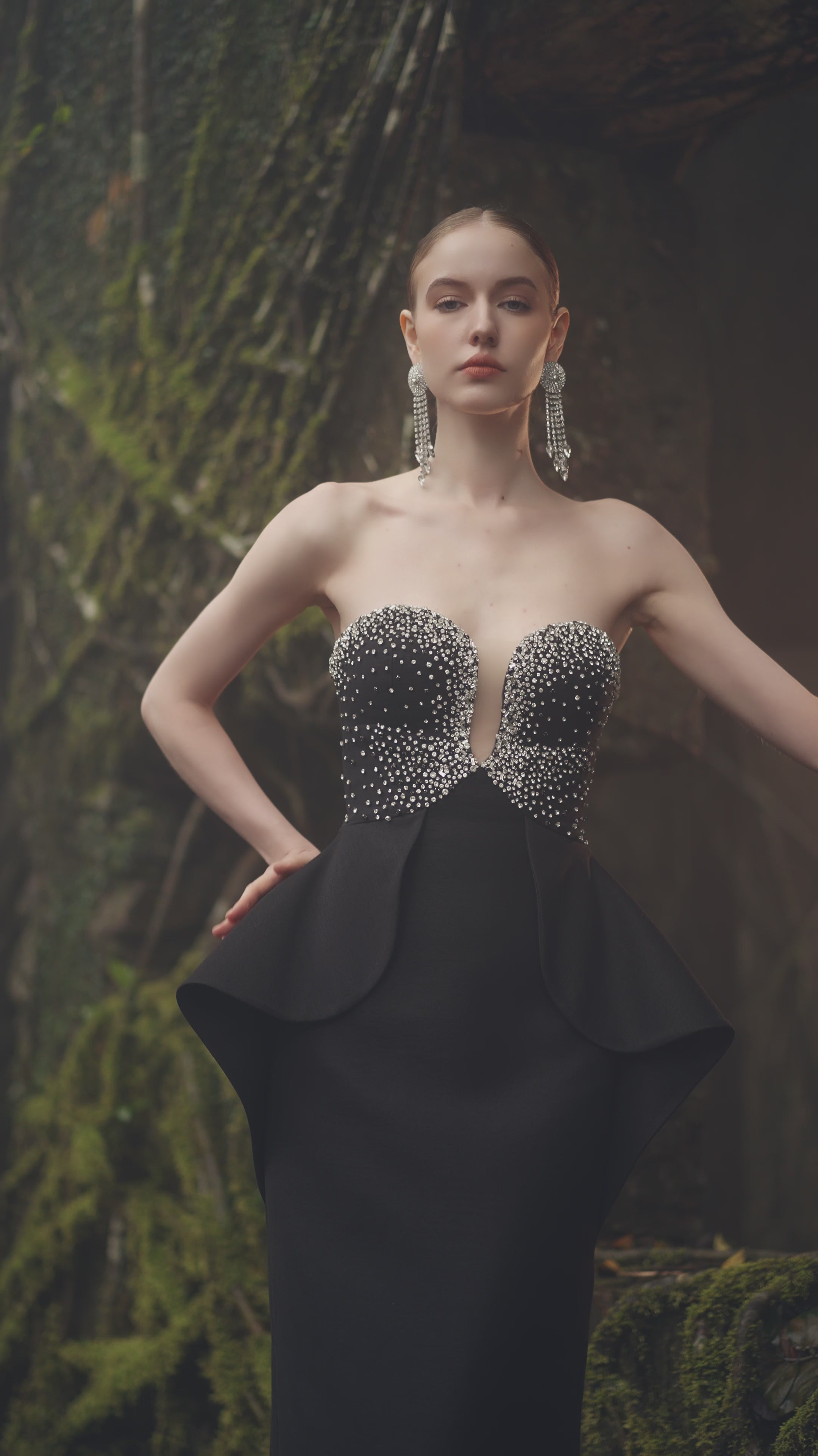 Crystal Strapless Peplum Dress