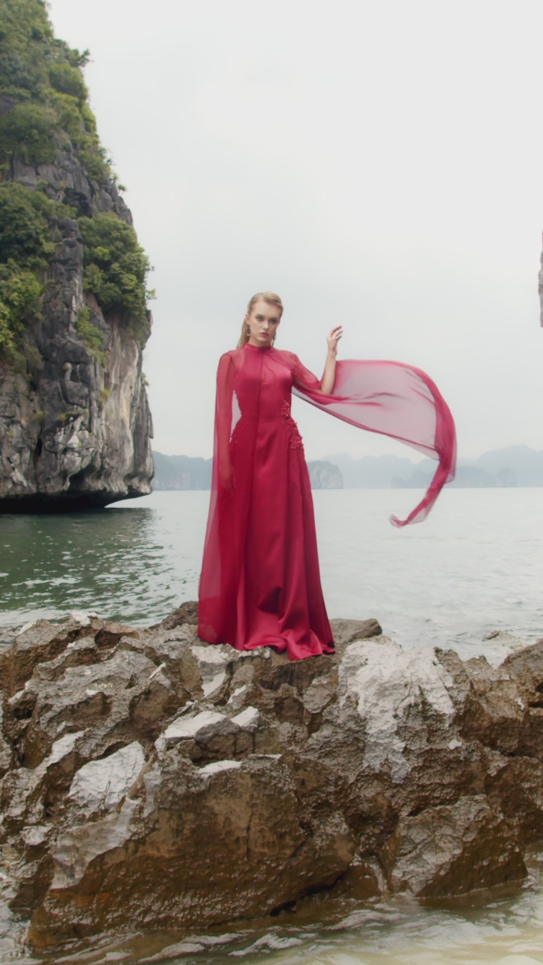 Long See-Through Cape Flared Dress