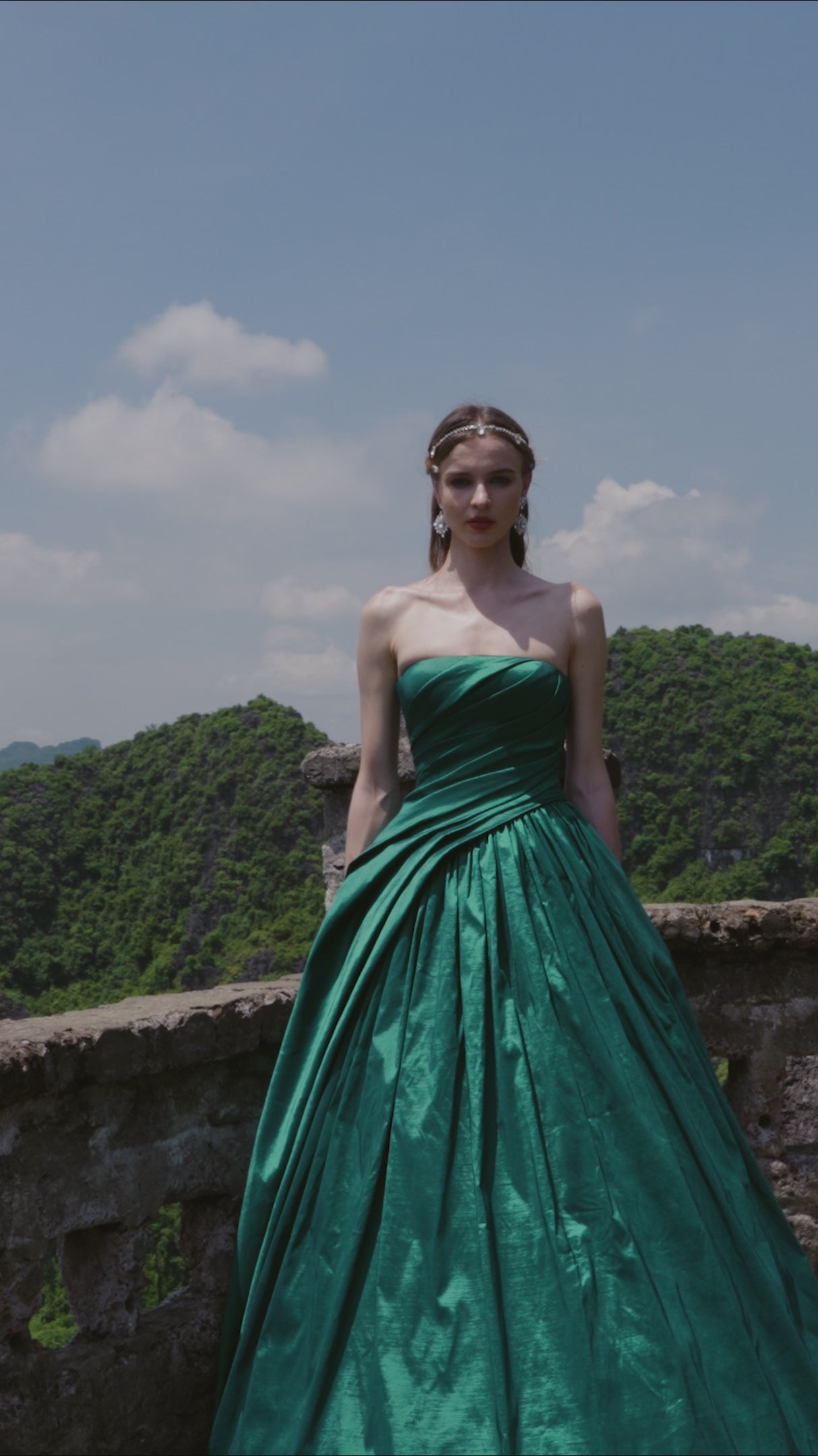 Strapless Diagonal Gathered Dress