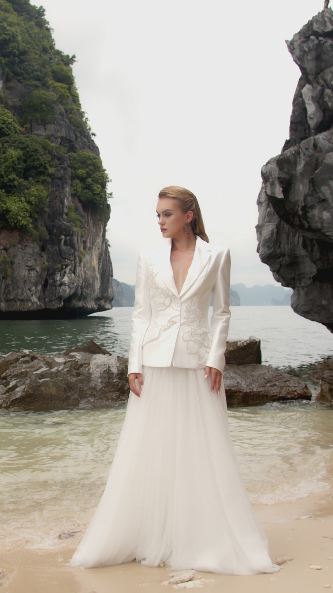 Notched Lapel Floral Embellished Blazer And Gathered Flared A-Line Skirt Set