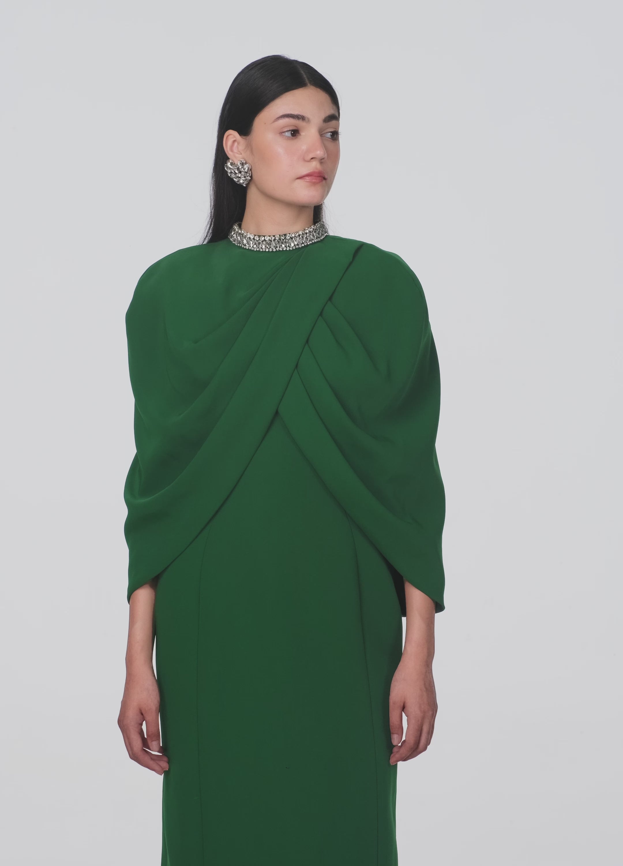 Collar Stone Embellished Cape With Dress Set