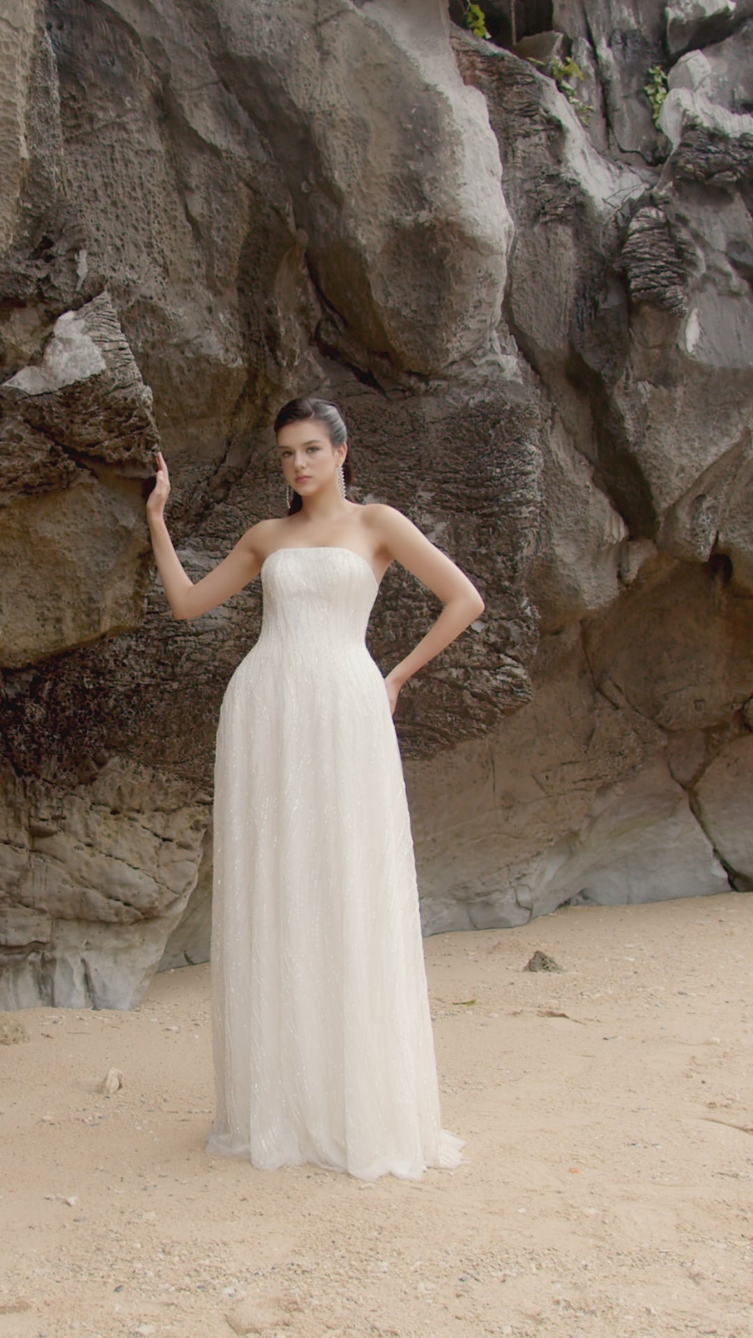 Strapless Wavy Crystal Embellished Dress