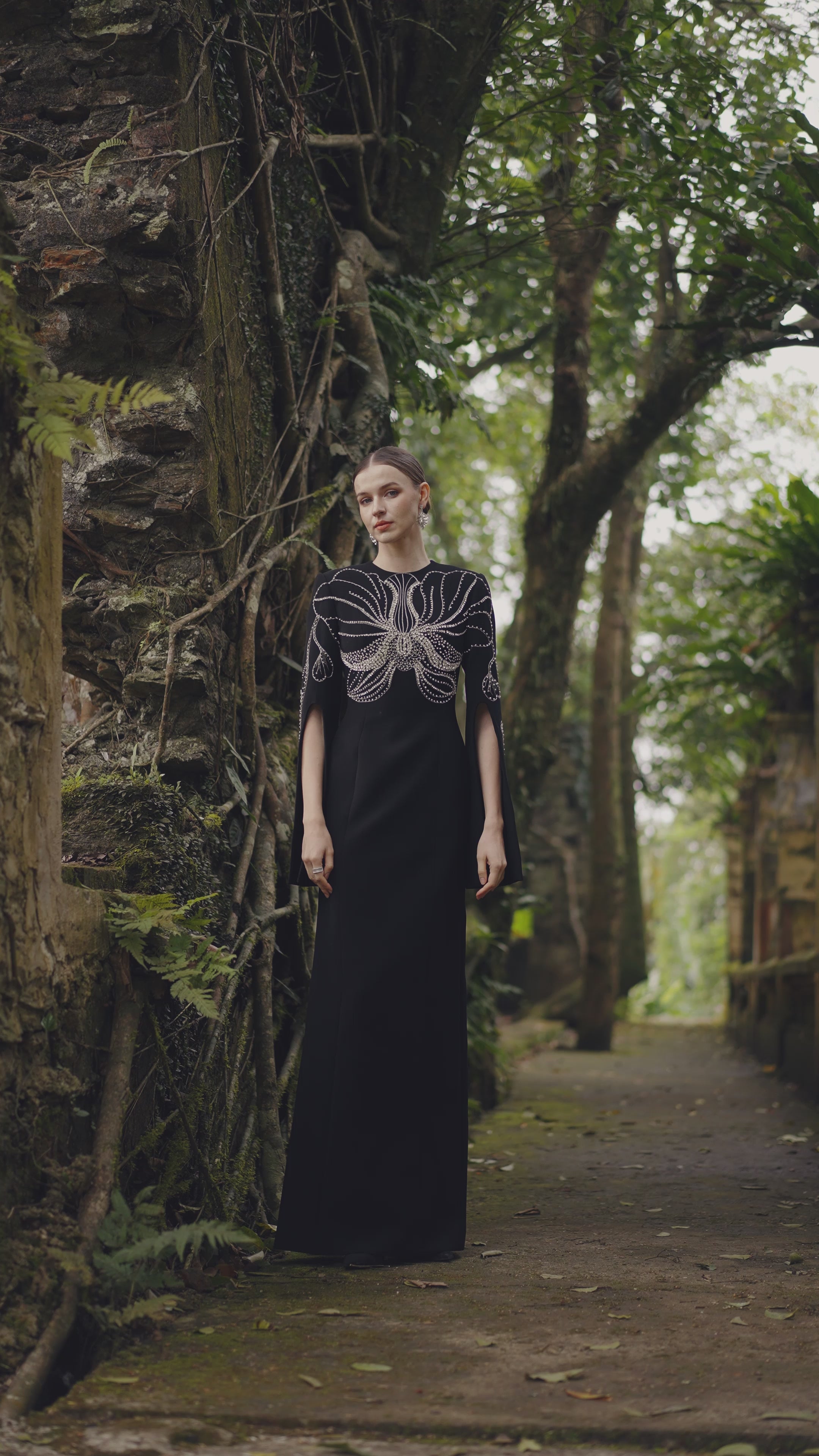 Orchid Embellished Cape Sleeve Dress