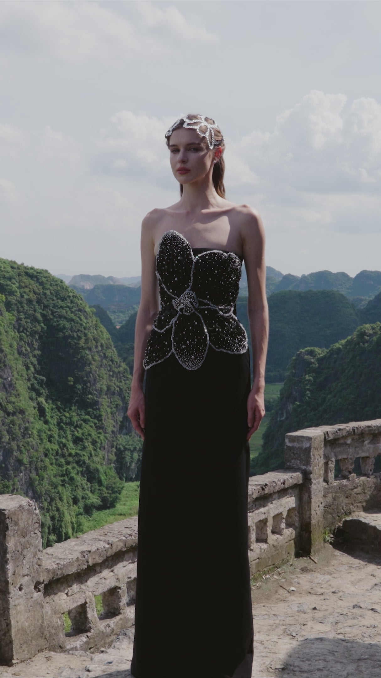 Strapless Orchid Patterned A-Line Dress