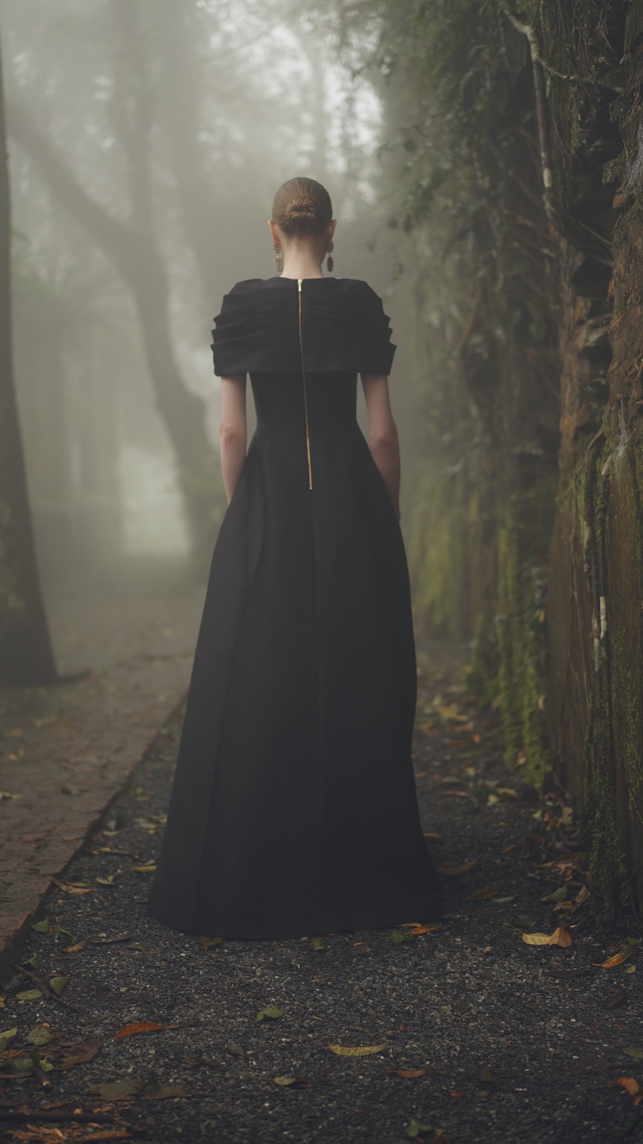 Gathered Cape Shoulder A-Line Dress