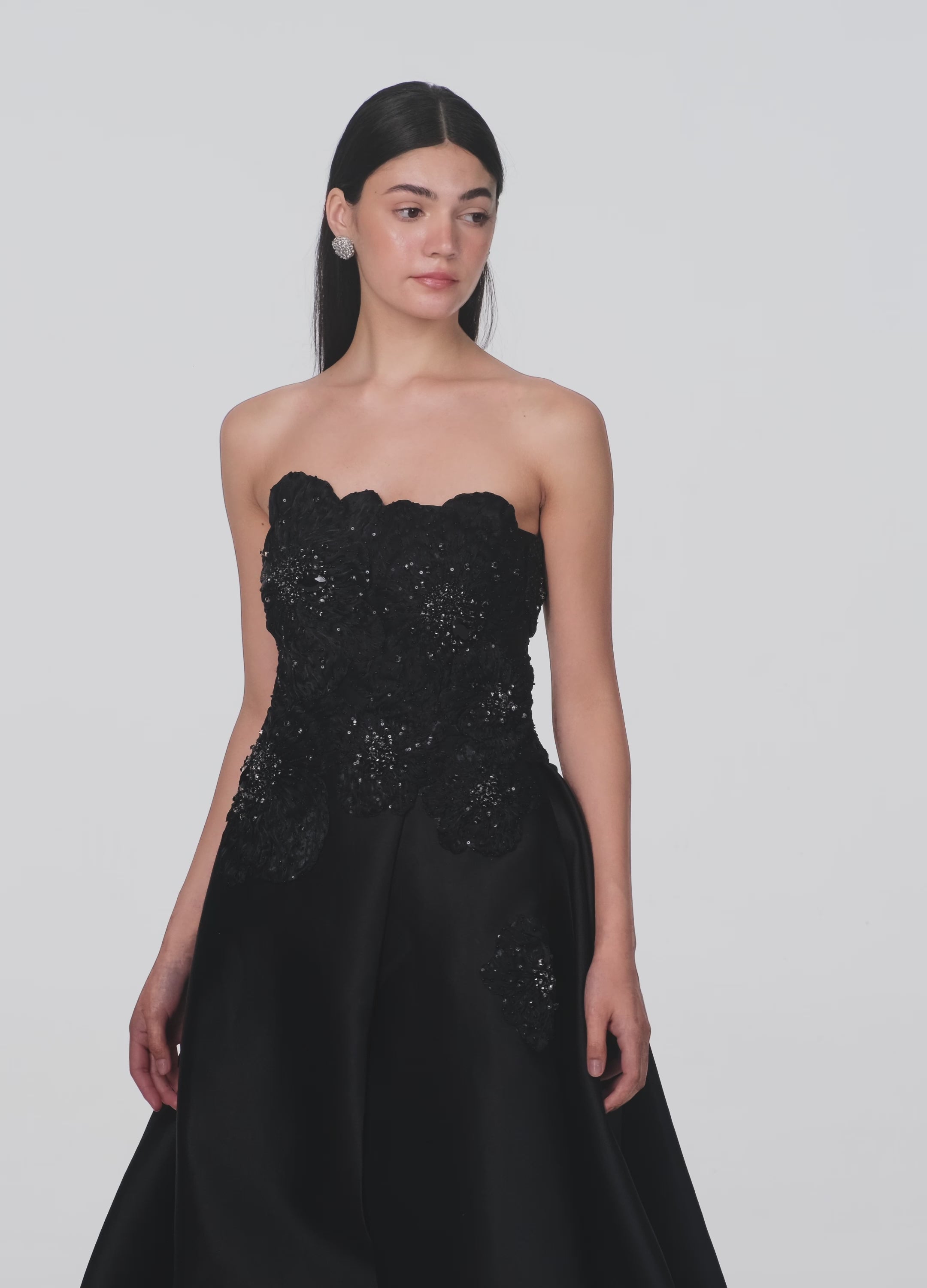 Strapless Front Slit With Embroidery Pattern Dress