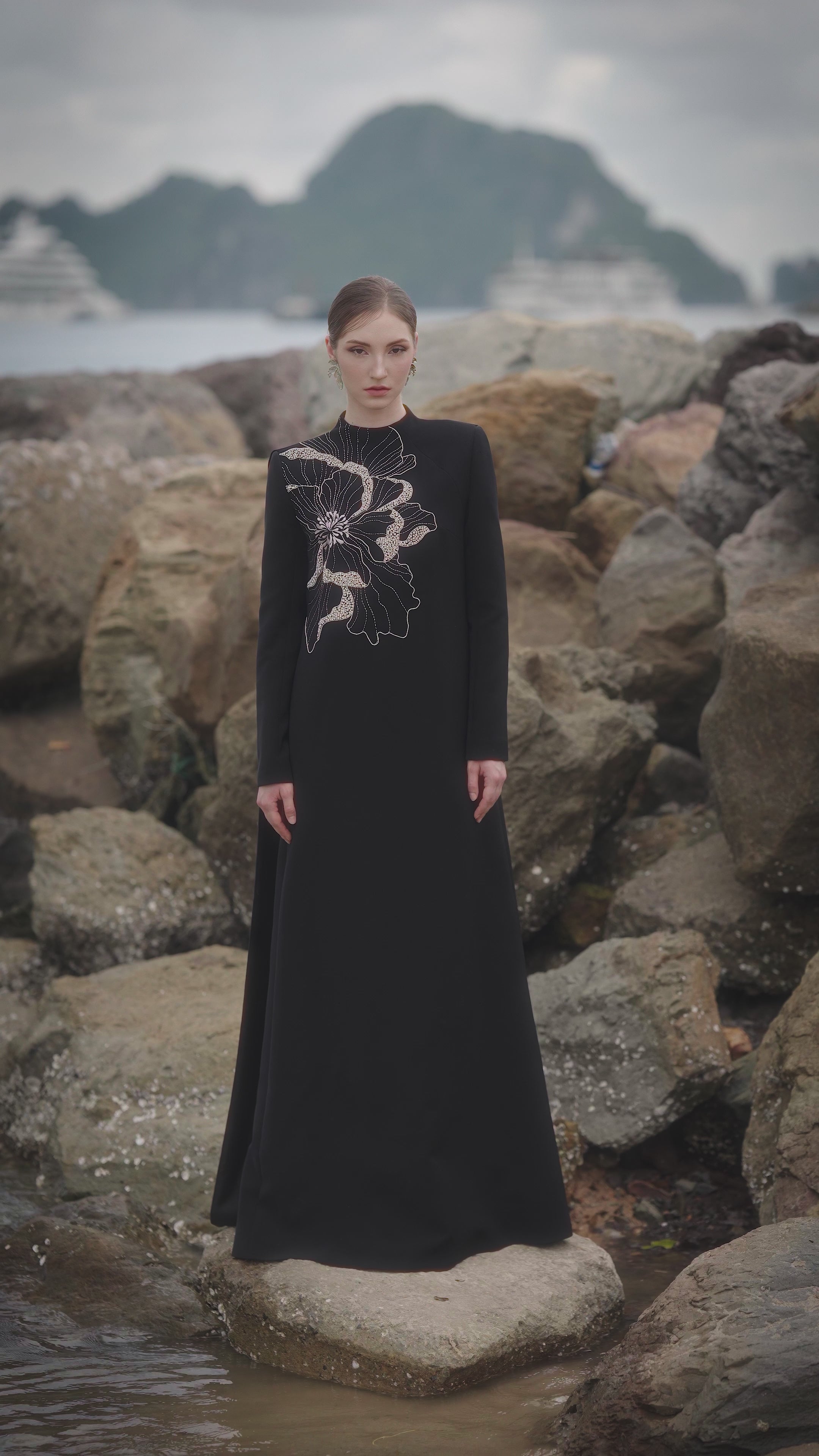 High Neck Long Back Flap Dress