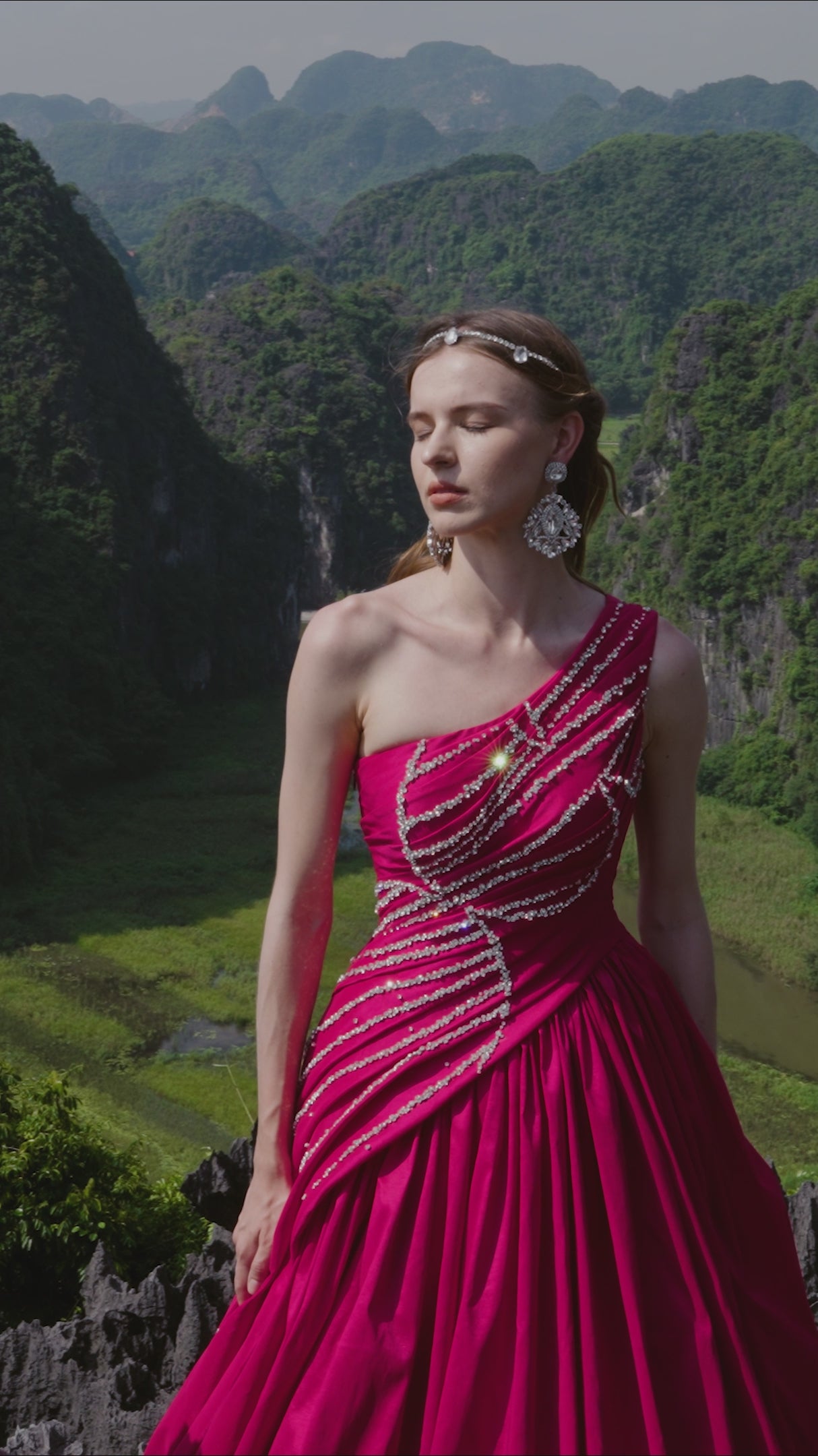 One Shoulder Stone Embellished Dress