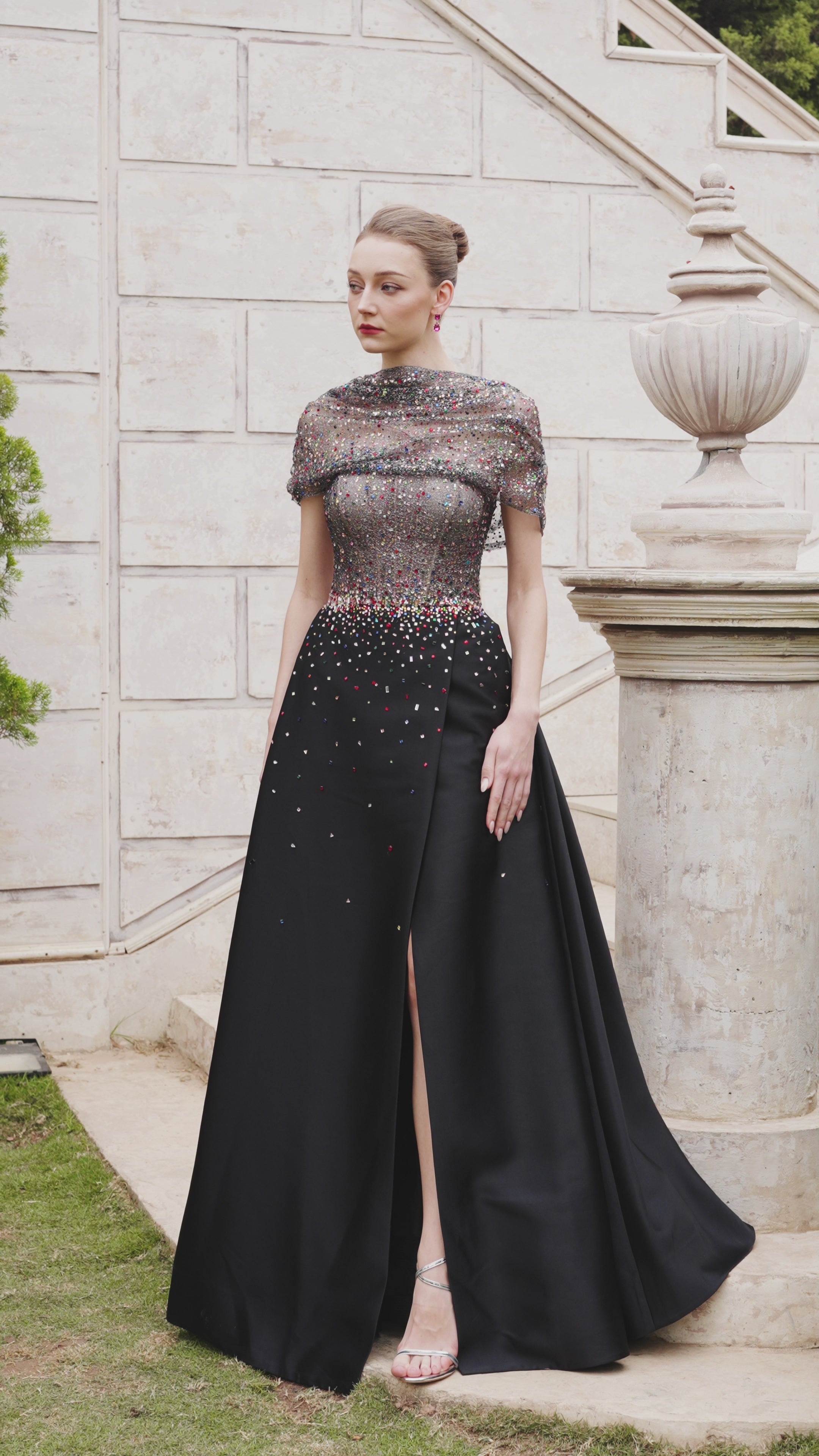 Diagonal Folded Top With Side Slit A-Line Set