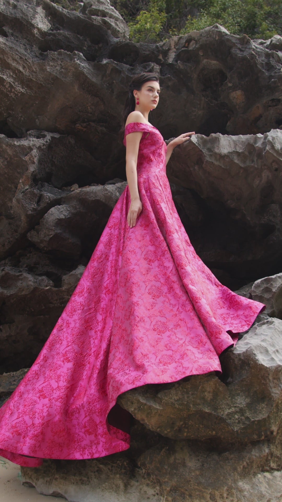 Off Shoulder Floral Pattern Full Dress