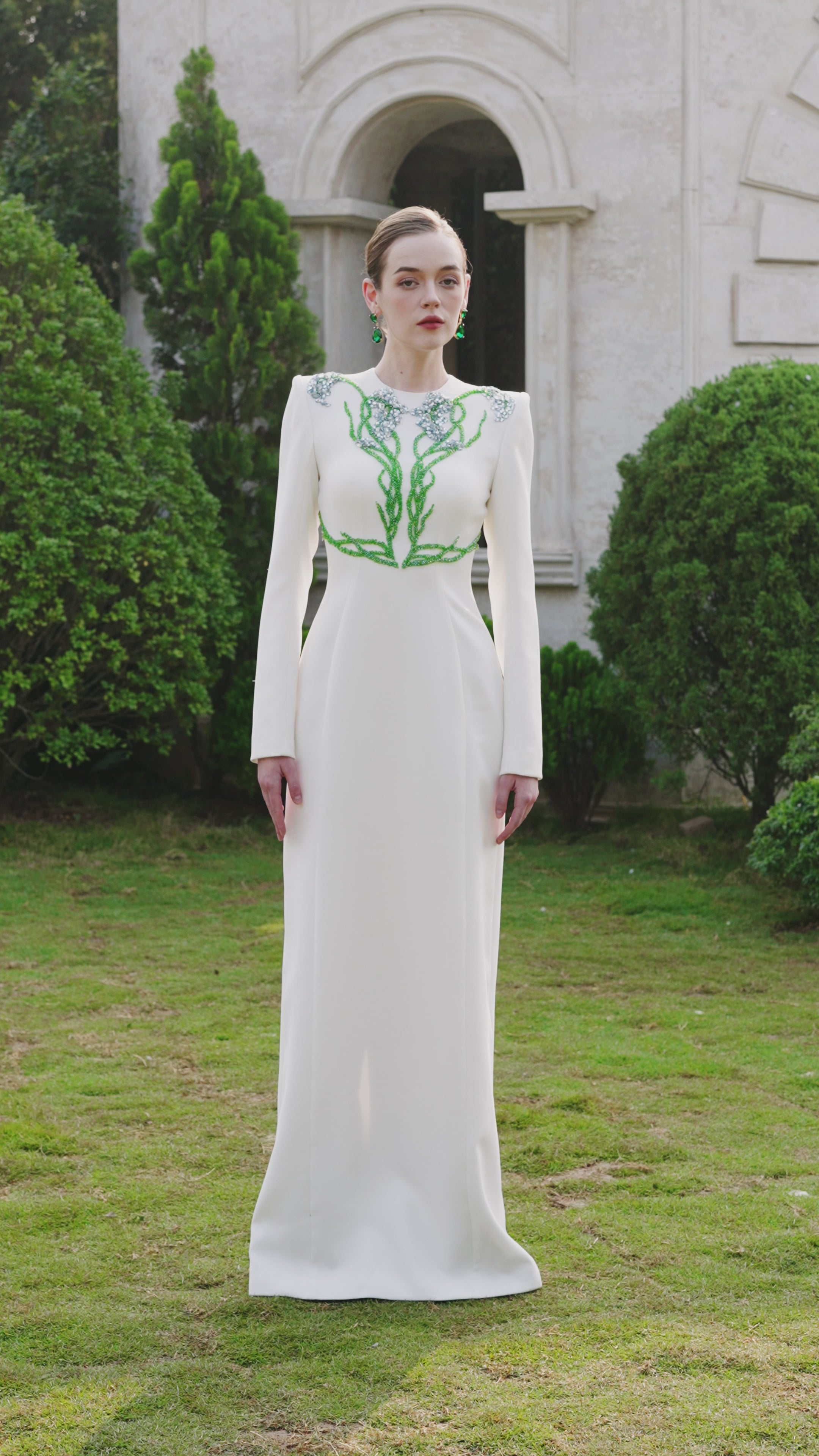 Symmetric Crystal-Embellished Light A-line Dress