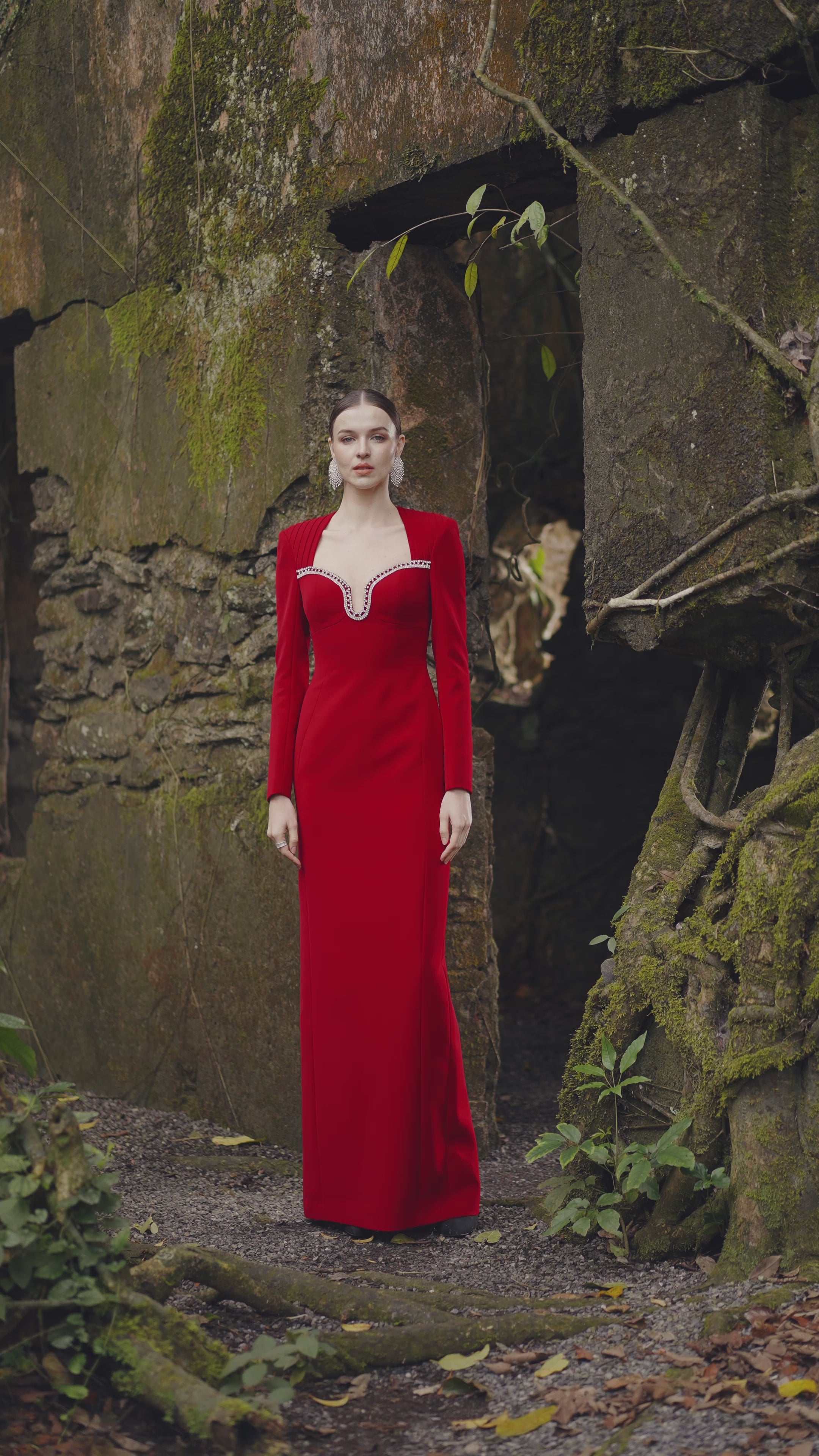 Long Sleeve Draped Shoulder Dress