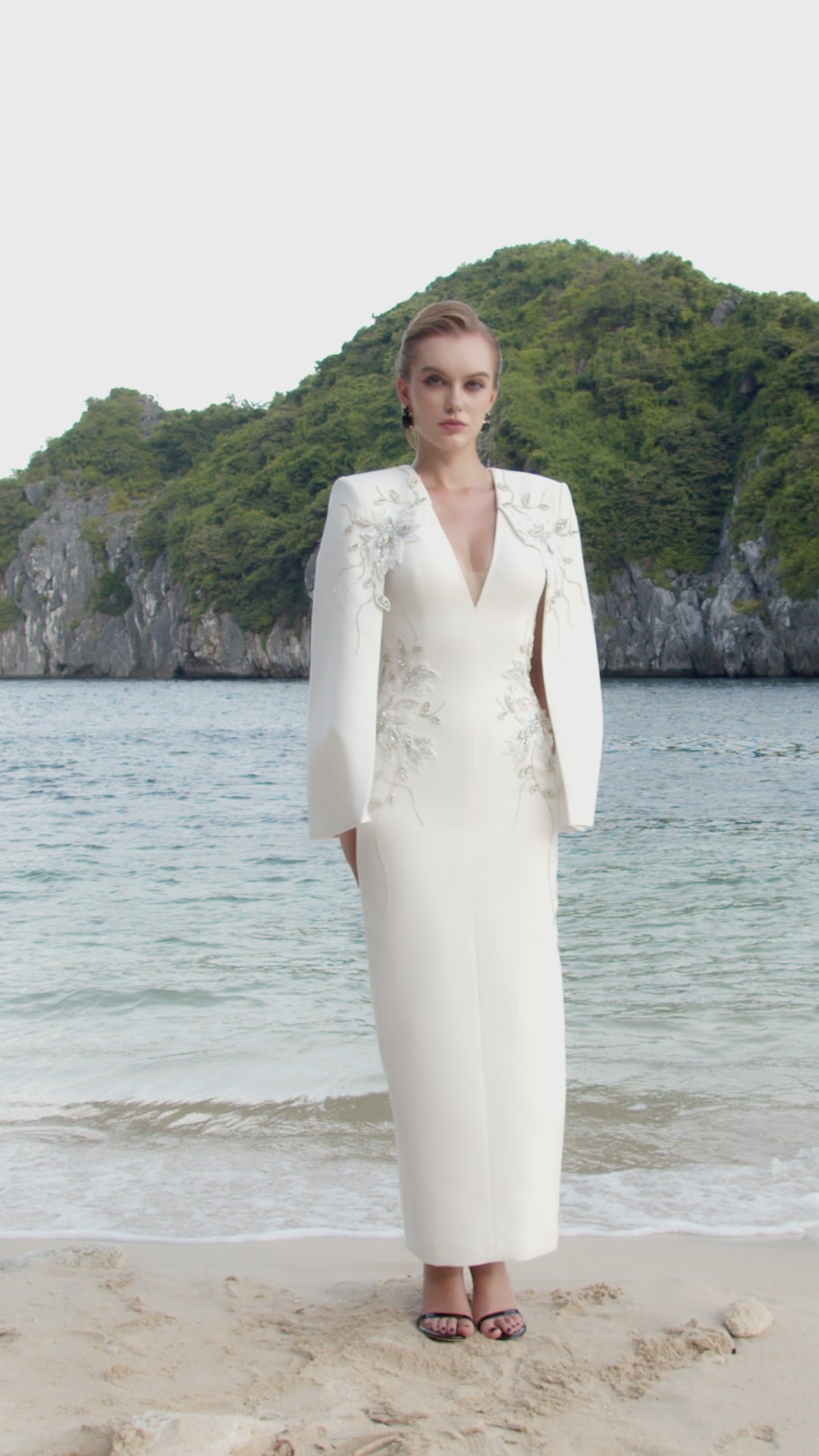 Cape Sleeves V-Neck Midi Dress