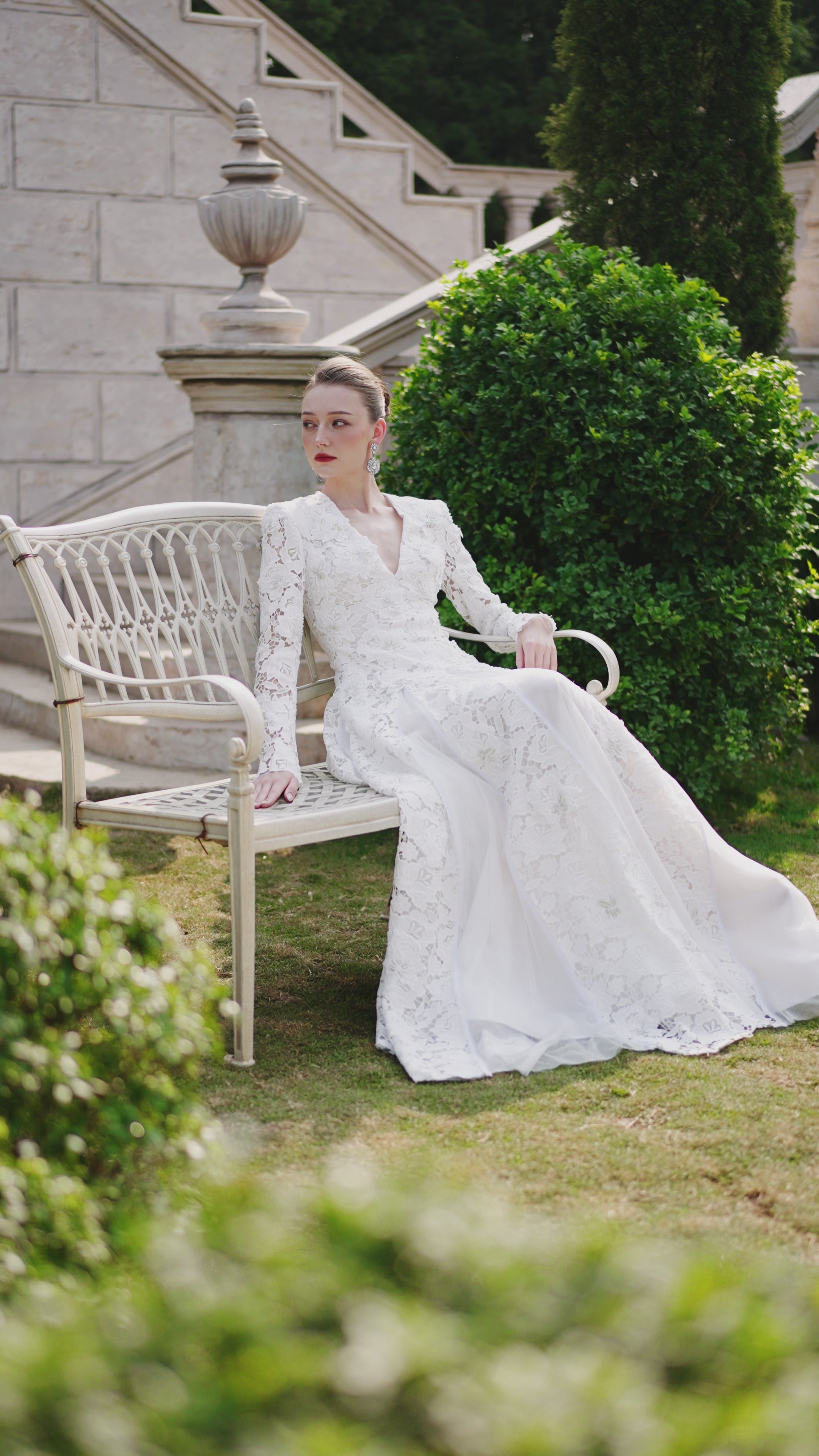 Floral Lace Long Sleeve Flared A-line Dress