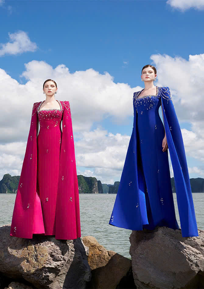 Long Cape Sleeves Glow Stone Dress