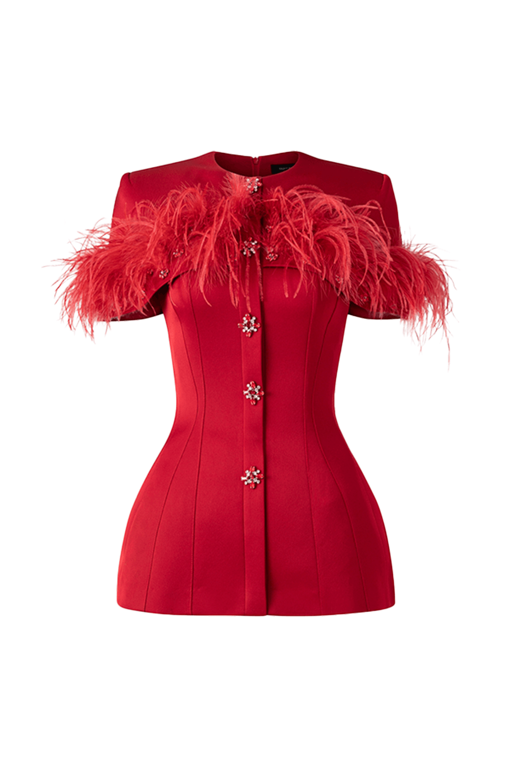 Feather Embellished Short Sleeve Blazer With Pleated Ankle Skirt Set