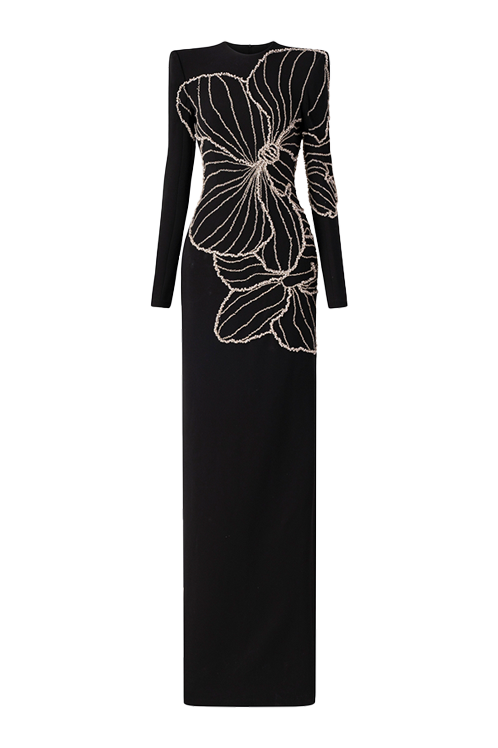 Long Sleeve Orchid Patterned Bodycon Full Dress - TRACY COUTURE