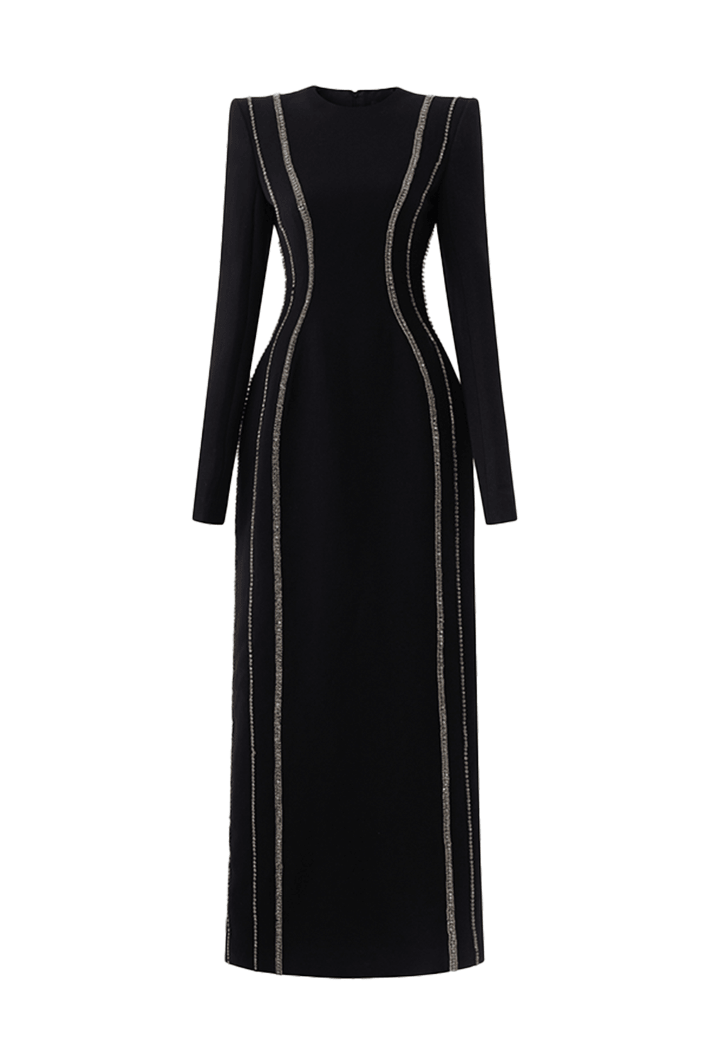 Crystal Embellished Long Sleeve Bodycon Midi Dress S / Black