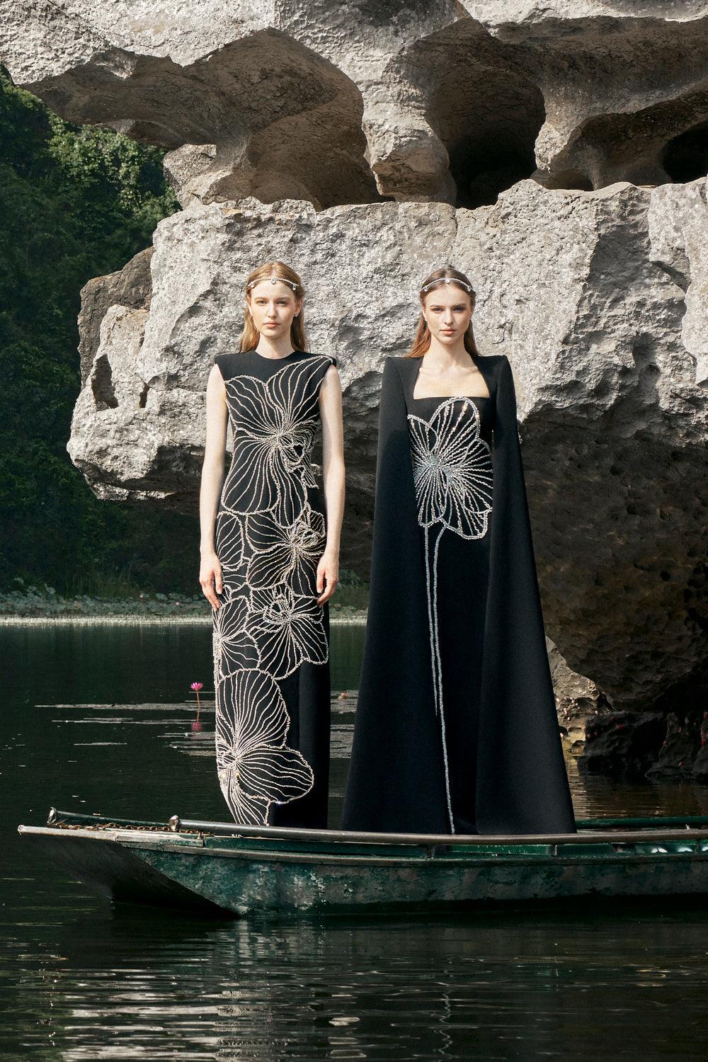 Floral Crystal Patterned Dress - TRACY COUTURE