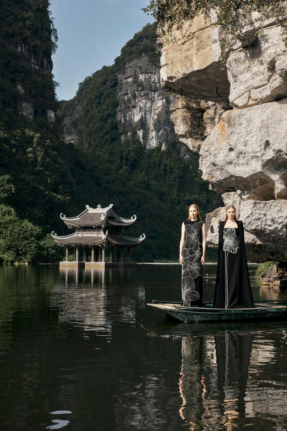 Sleeveless Orchid Crystal Patterned Dress - TRACY COUTURE