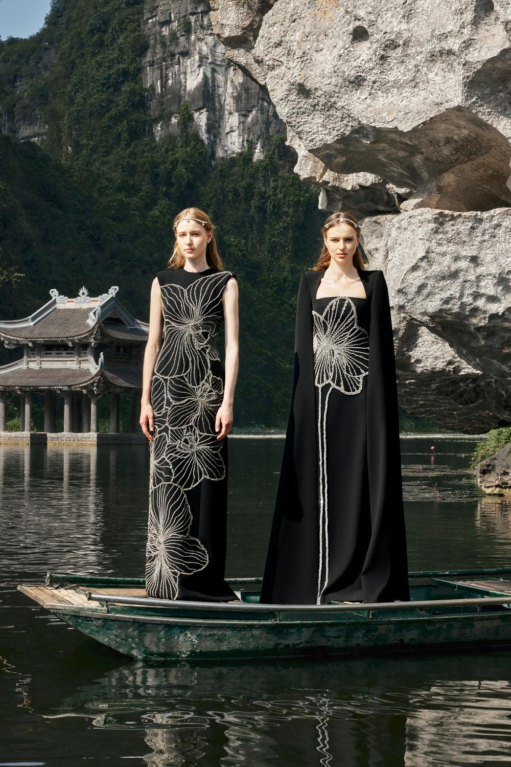 Floral Crystal Patterned Dress - TRACY COUTURE