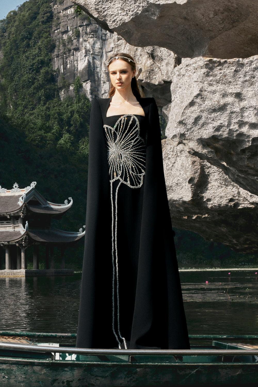 Floral Crystal Patterned Dress - TRACY COUTURE