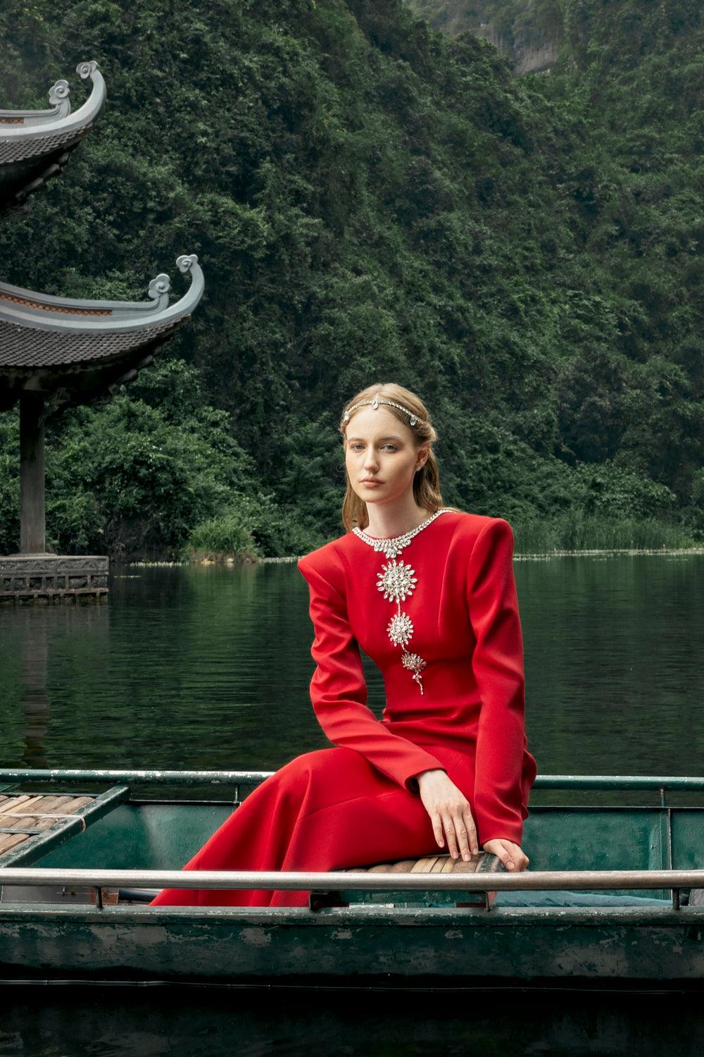 Open Back Floor Length Dress - TRACY COUTURE