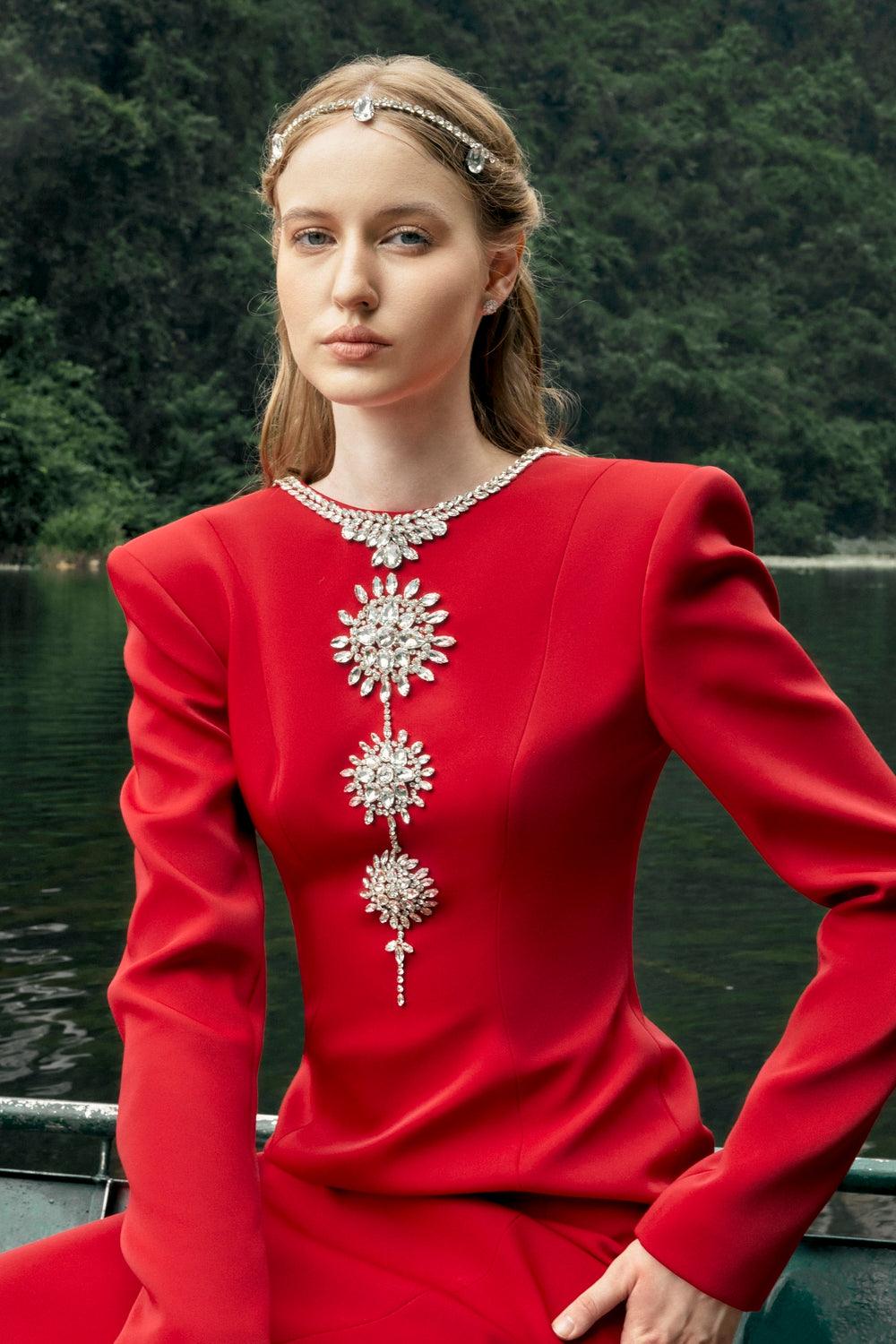 Open Back Floor Length Dress - TRACY COUTURE