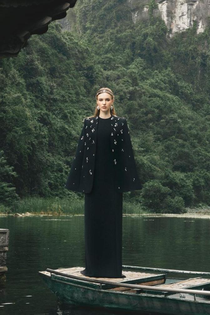 Long Cape With Stone Embellishments - TRACY COUTURE