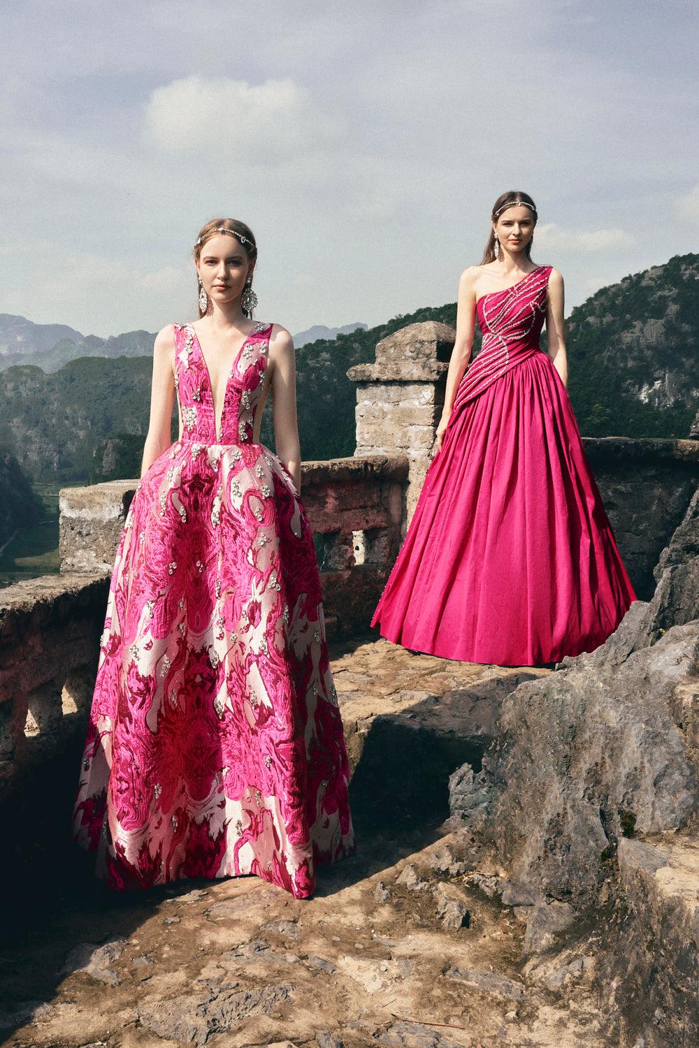 One Shoulder Stone Embellished Dress - TRACY COUTURE